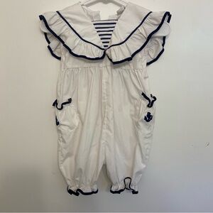 Petit Ami Girls Size 4 Nautical Sailor Romper W Hair Ribbon Navy